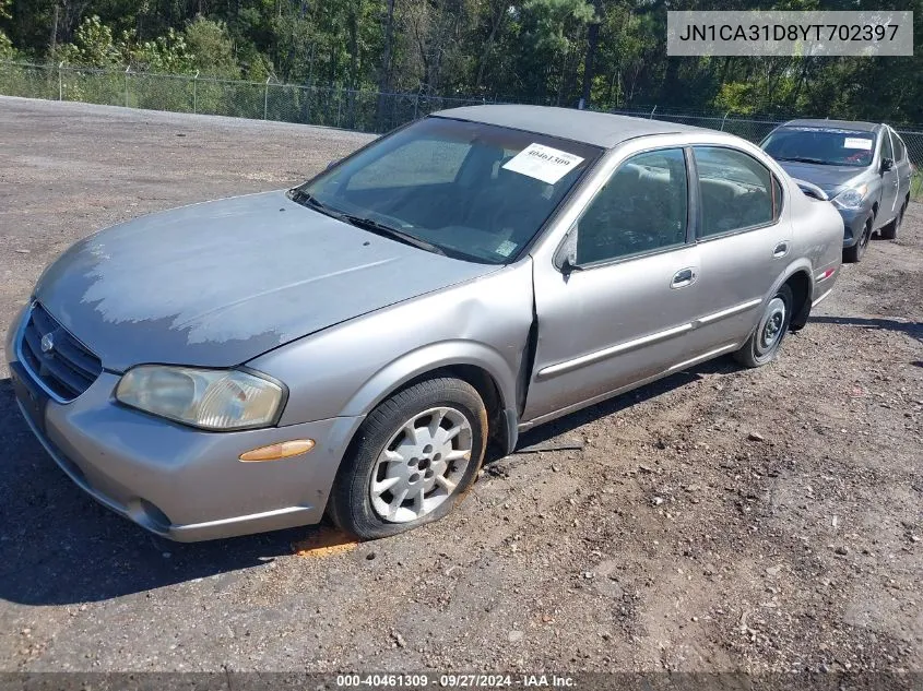 2000 Nissan Maxima Gle/Gxe/Se VIN: JN1CA31D8YT702397 Lot: 40461309