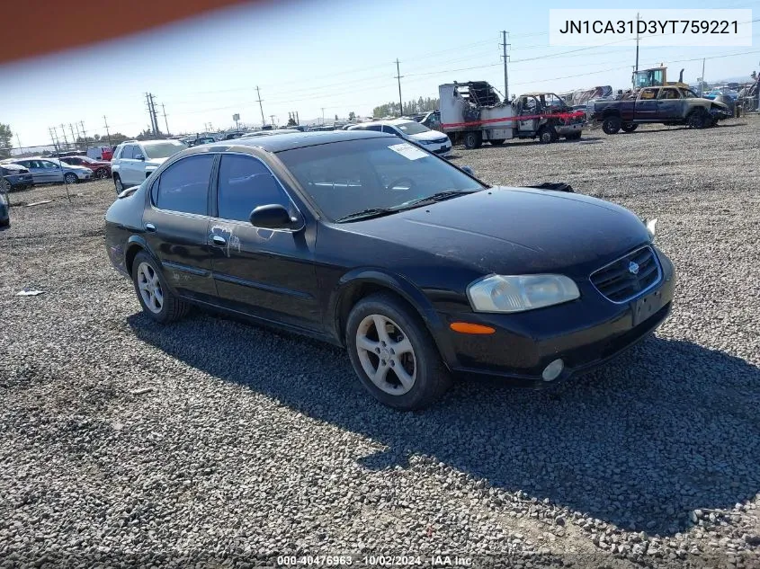 2000 Nissan Maxima Gle/Gxe/Se VIN: JN1CA31D3YT759221 Lot: 40476963