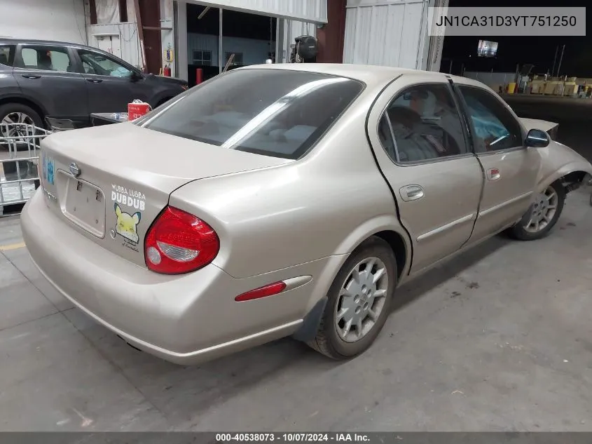 2000 Nissan Maxima Gle/Gxe/Se VIN: JN1CA31D3YT751250 Lot: 40538073