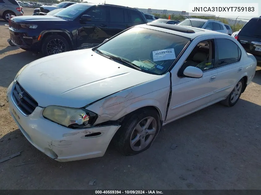 2000 Nissan Maxima Gle/Gxe/Se VIN: JN1CA31DXYT759183 Lot: 40559394