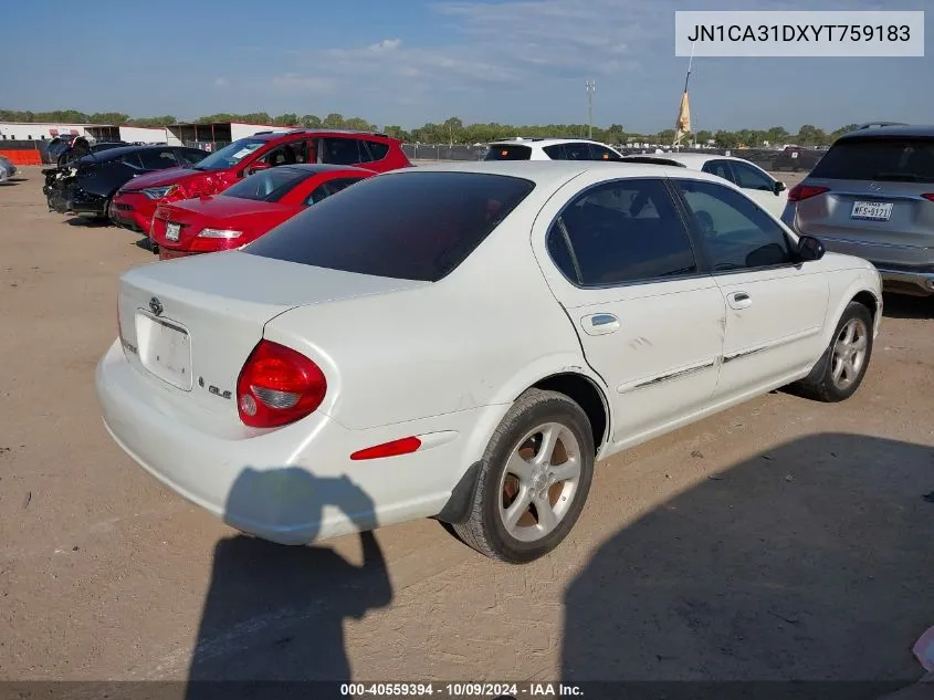 2000 Nissan Maxima Gle/Gxe/Se VIN: JN1CA31DXYT759183 Lot: 40559394