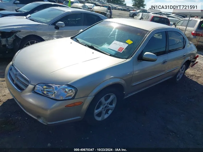 2000 Nissan Maxima Gle/Gxe/Se VIN: JN1CA31D0YT721591 Lot: 40670347