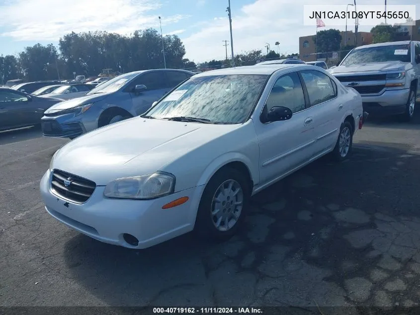 2000 Nissan Maxima Gle/Gxe/Se VIN: JN1CA31D8YT545650 Lot: 40719162