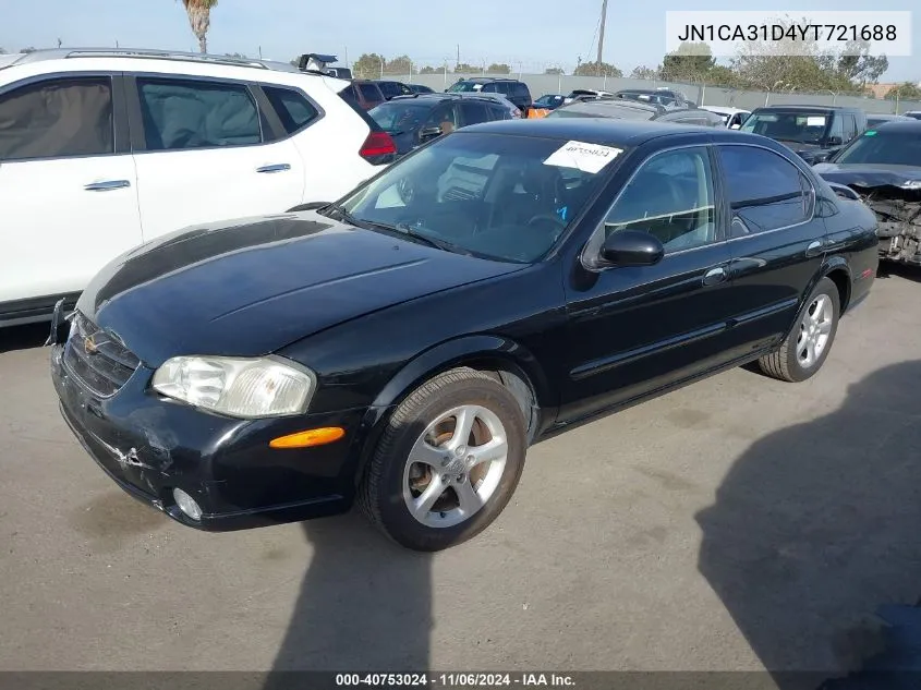 2000 Nissan Maxima Gle/Gxe/Se VIN: JN1CA31D4YT721688 Lot: 40753024