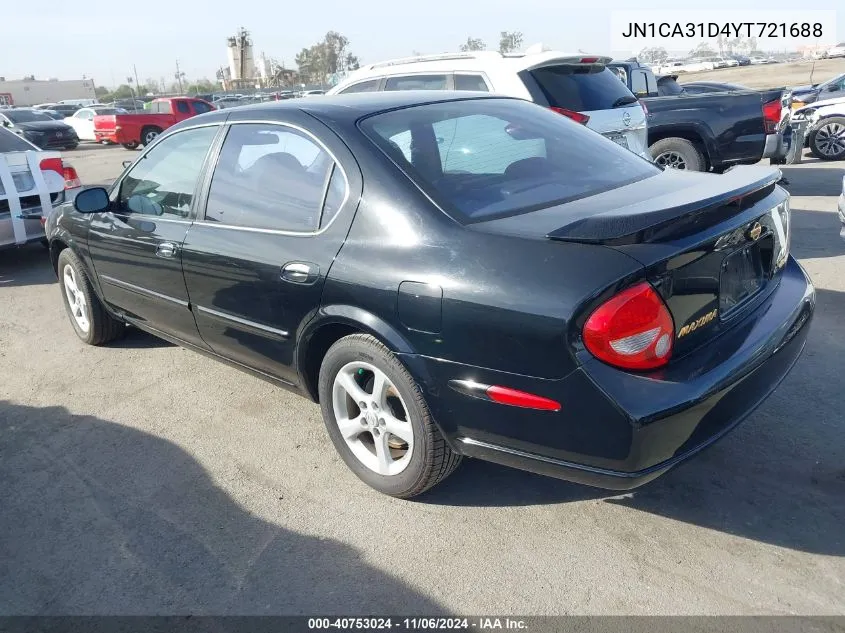 2000 Nissan Maxima Gle/Gxe/Se VIN: JN1CA31D4YT721688 Lot: 40753024