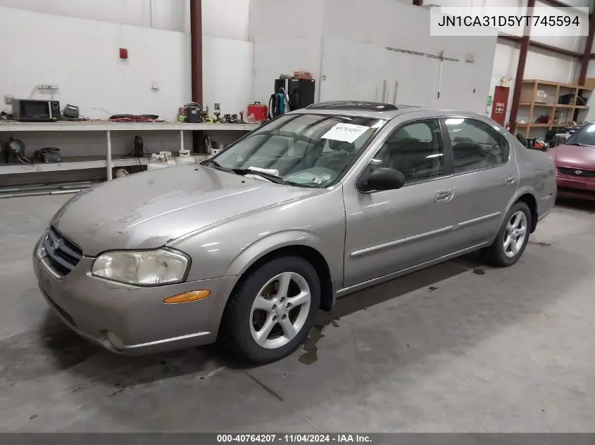 2000 Nissan Maxima Gle/Gxe/Se VIN: JN1CA31D5YT745594 Lot: 40764207