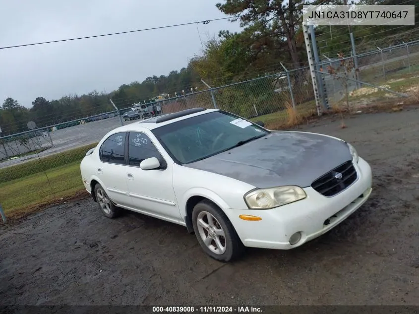 2000 Nissan Maxima Gle/Gxe/Se VIN: JN1CA31D8YT740647 Lot: 40839008