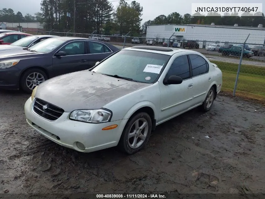 2000 Nissan Maxima Gle/Gxe/Se VIN: JN1CA31D8YT740647 Lot: 40839008