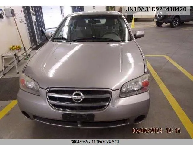 2002 Nissan Maxima Gle/Gxe/Se VIN: JN1DA31D92T418420 Lot: 30048935