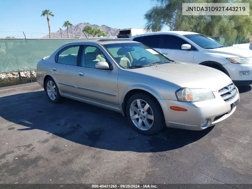 2002 Nissan Maxima Gle VIN: JN1DA31D92T443219 Lot: 40431265