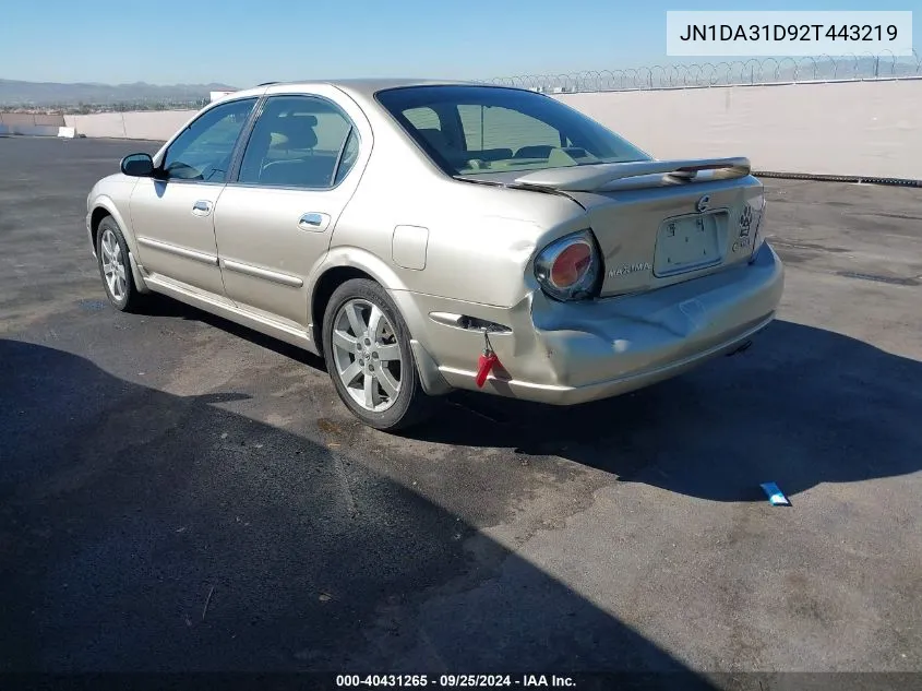 2002 Nissan Maxima Gle VIN: JN1DA31D92T443219 Lot: 40431265