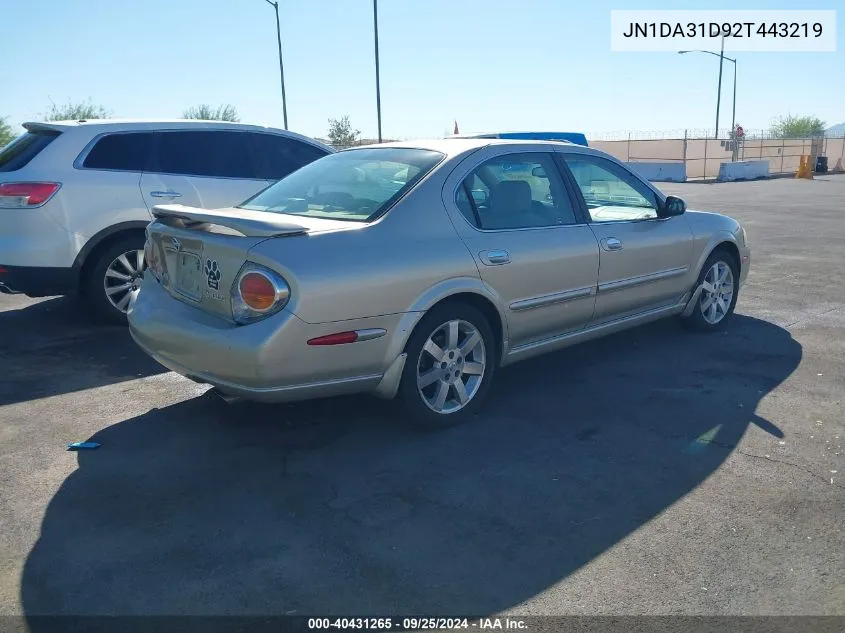 2002 Nissan Maxima Gle VIN: JN1DA31D92T443219 Lot: 40431265