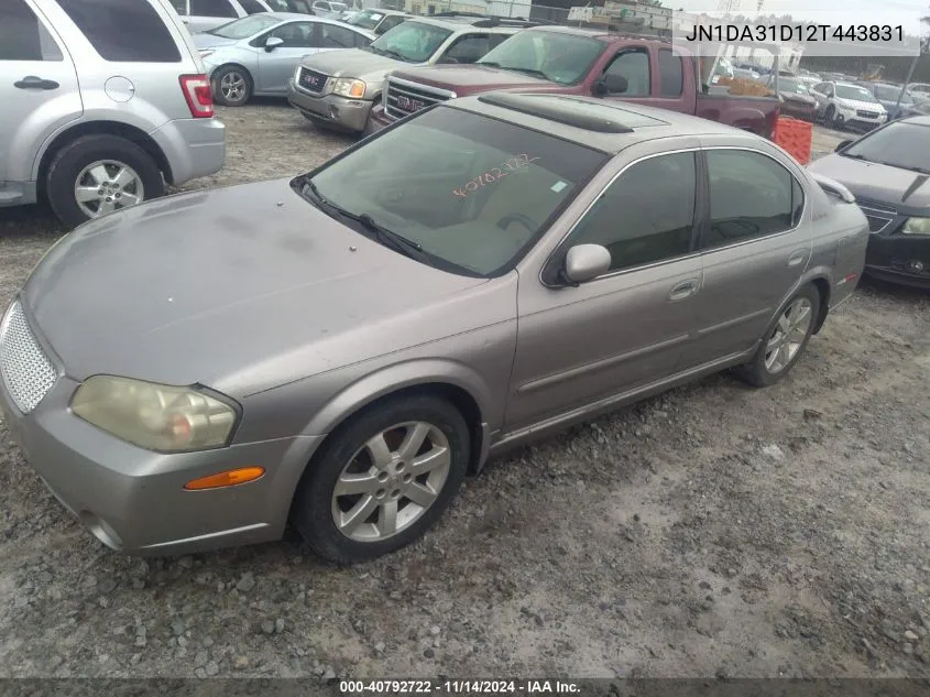 2002 Nissan Maxima Gle VIN: JN1DA31D12T443831 Lot: 40792722