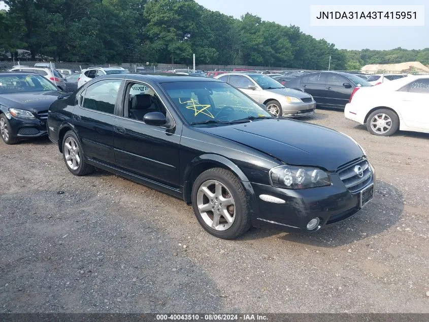 2003 Nissan Maxima Se VIN: JN1DA31A43T415951 Lot: 40043510