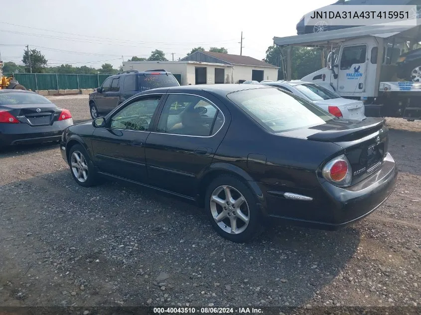 2003 Nissan Maxima Se VIN: JN1DA31A43T415951 Lot: 40043510