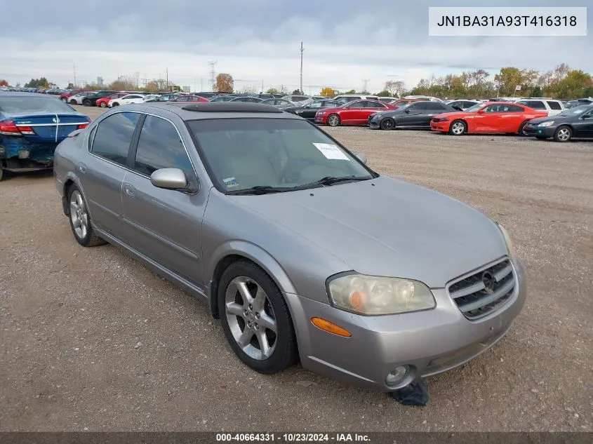 2003 Nissan Maxima Se VIN: JN1BA31A93T416318 Lot: 40664331