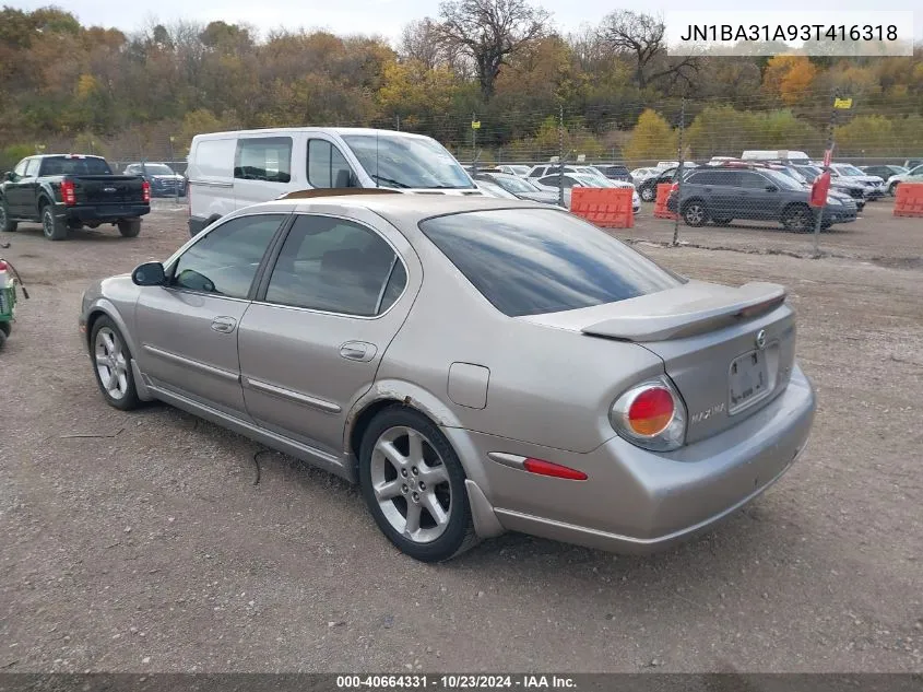 2003 Nissan Maxima Se VIN: JN1BA31A93T416318 Lot: 40664331