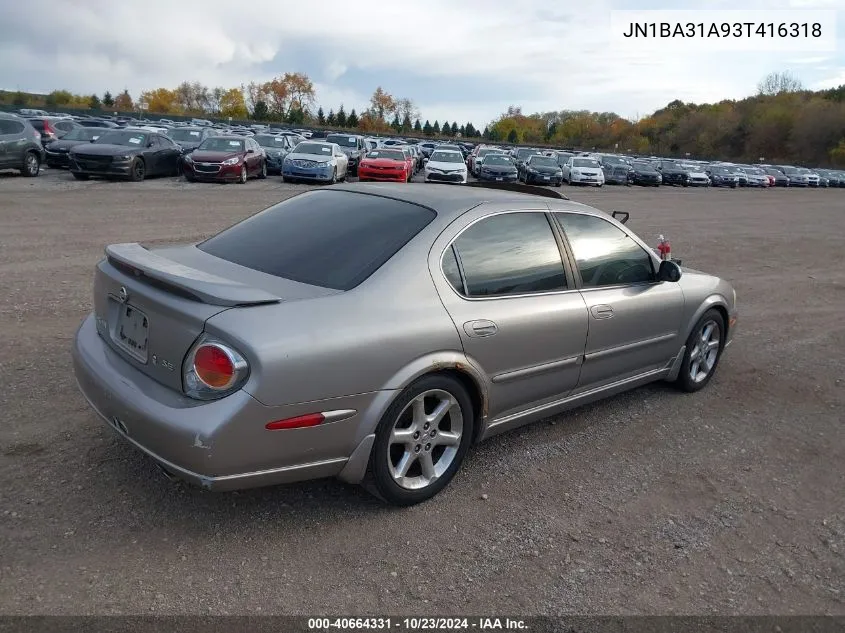 2003 Nissan Maxima Se VIN: JN1BA31A93T416318 Lot: 40664331