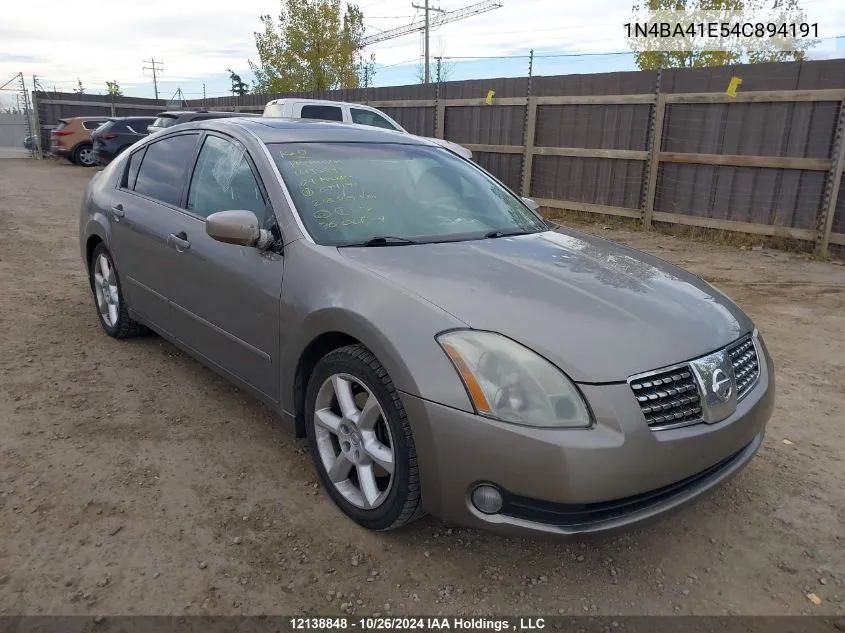 2004 Nissan Maxima Se/Sl VIN: 1N4BA41E54C894191 Lot: 12138848