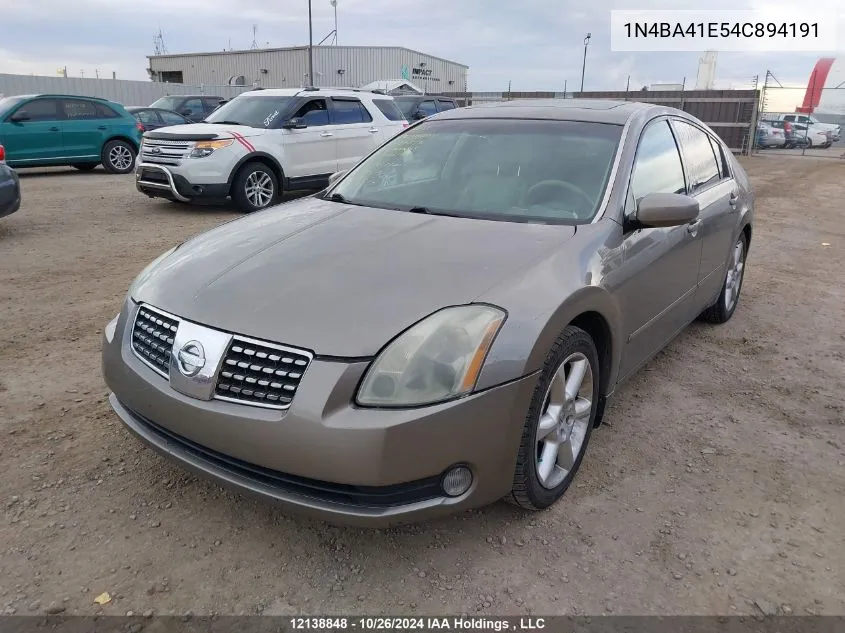 2004 Nissan Maxima Se/Sl VIN: 1N4BA41E54C894191 Lot: 12138848