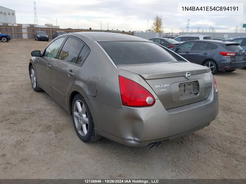 2004 Nissan Maxima Se/Sl VIN: 1N4BA41E54C894191 Lot: 12138848