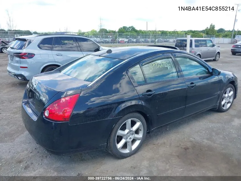 2004 Nissan Maxima 3.5 Se VIN: 1N4BA41E54C855214 Lot: 39722756