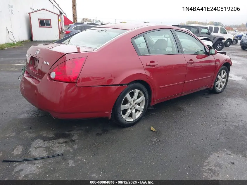 2004 Nissan Maxima 3.5 Sl VIN: 1N4BA41E24C819206 Lot: 40084670