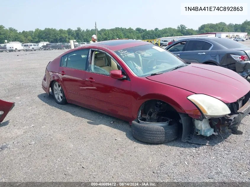 2004 Nissan Maxima 3.5 Sl VIN: 1N4BA41E74C892863 Lot: 40089472