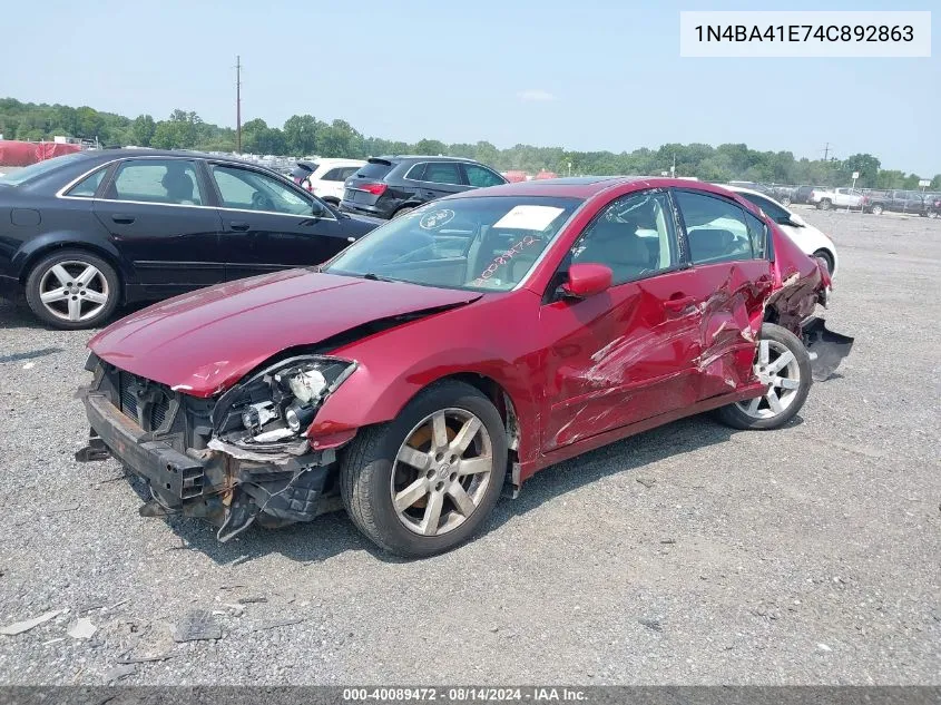 2004 Nissan Maxima 3.5 Sl VIN: 1N4BA41E74C892863 Lot: 40089472