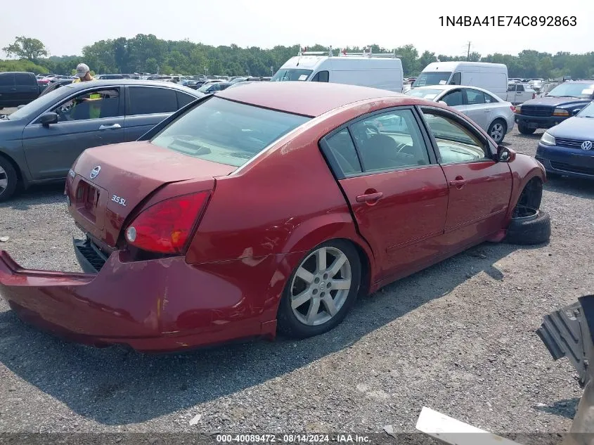 2004 Nissan Maxima 3.5 Sl VIN: 1N4BA41E74C892863 Lot: 40089472