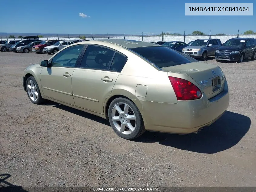 2004 Nissan Maxima 3.5 Se VIN: 1N4BA41EX4C841664 Lot: 40203058