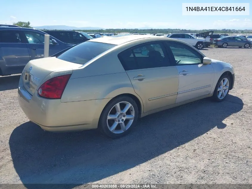 2004 Nissan Maxima 3.5 Se VIN: 1N4BA41EX4C841664 Lot: 40203058