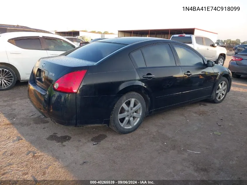 2004 Nissan Maxima Se/Sl VIN: 1N4BA41E74C918099 Lot: 40265539