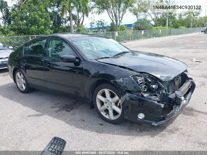 2004 Nissan Maxima 3.5 Se VIN: 1N4BA41E34C930122 Lot: 40463460