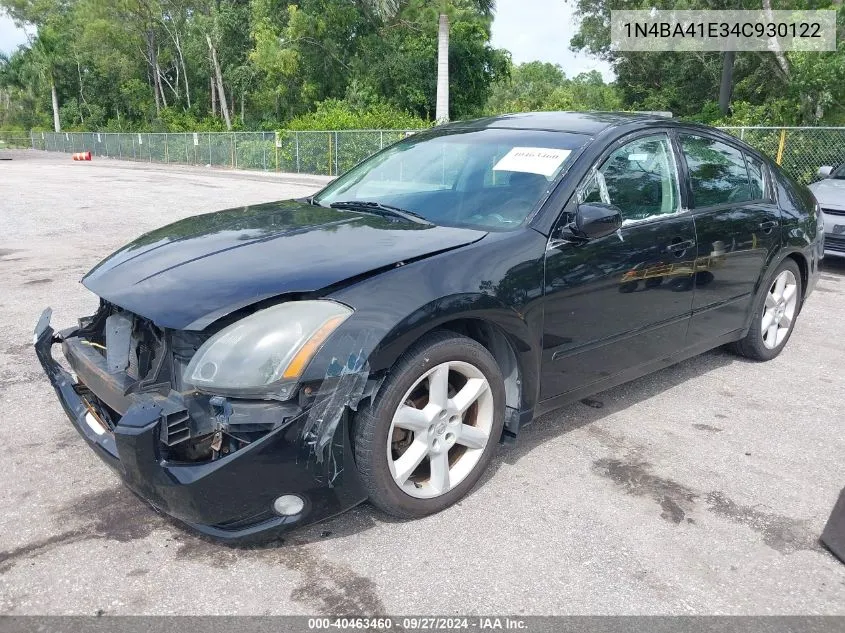 2004 Nissan Maxima 3.5 Se VIN: 1N4BA41E34C930122 Lot: 40463460