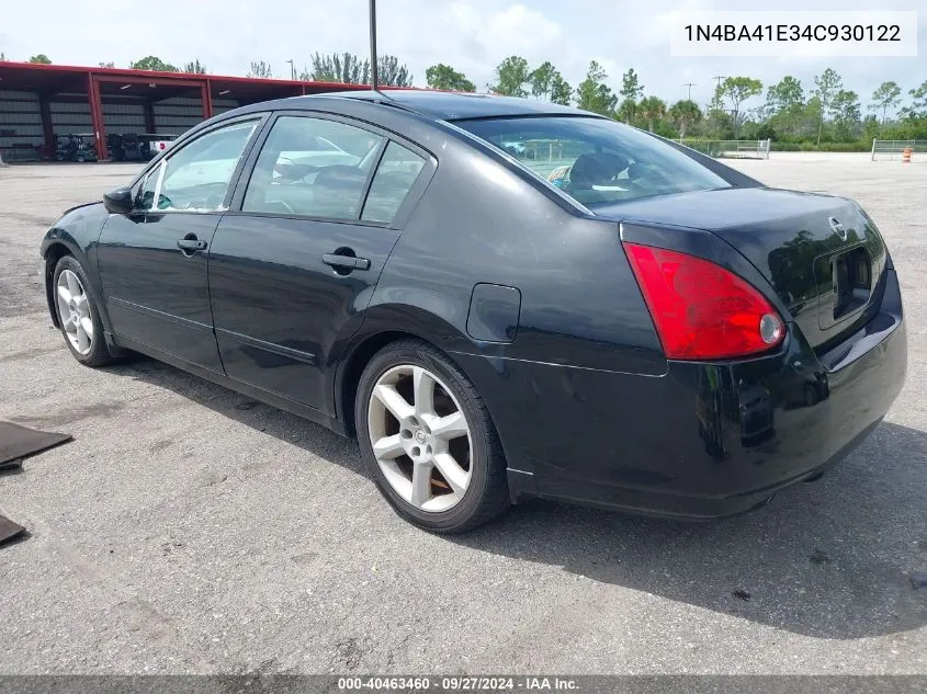 2004 Nissan Maxima 3.5 Se VIN: 1N4BA41E34C930122 Lot: 40463460