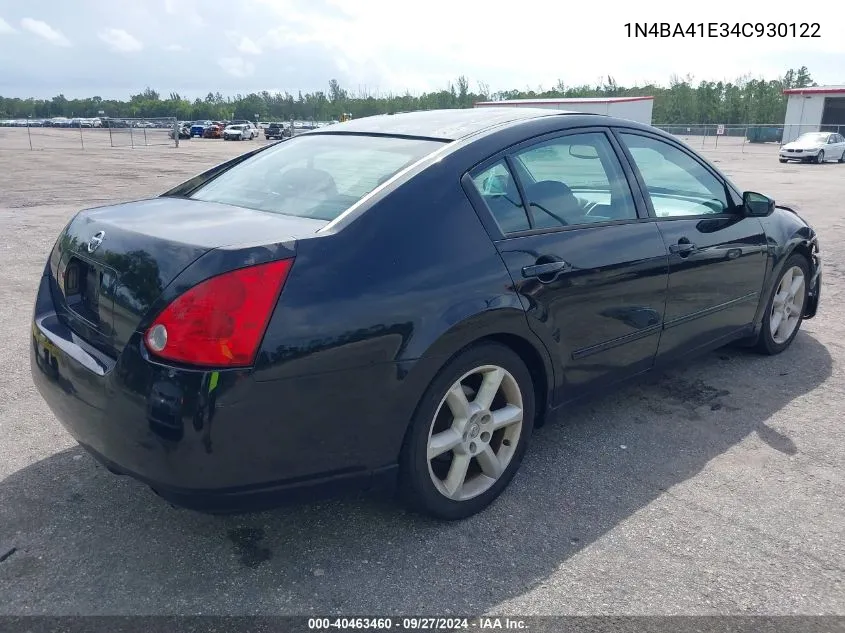 2004 Nissan Maxima 3.5 Se VIN: 1N4BA41E34C930122 Lot: 40463460