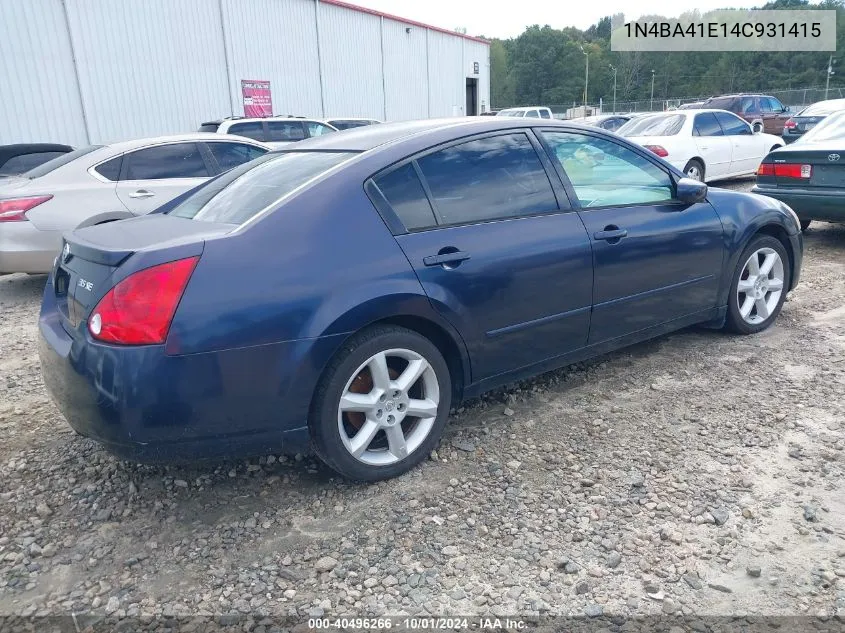 2004 Nissan Maxima 3.5 Se VIN: 1N4BA41E14C931415 Lot: 40496266