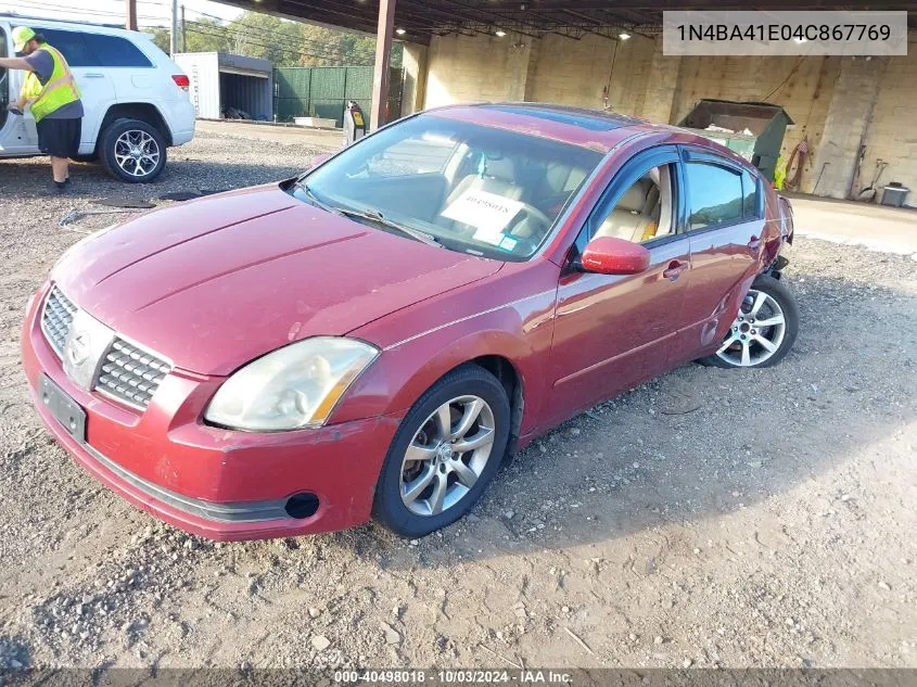 2004 Nissan Maxima 3.5 Se VIN: 1N4BA41E04C867769 Lot: 40498018