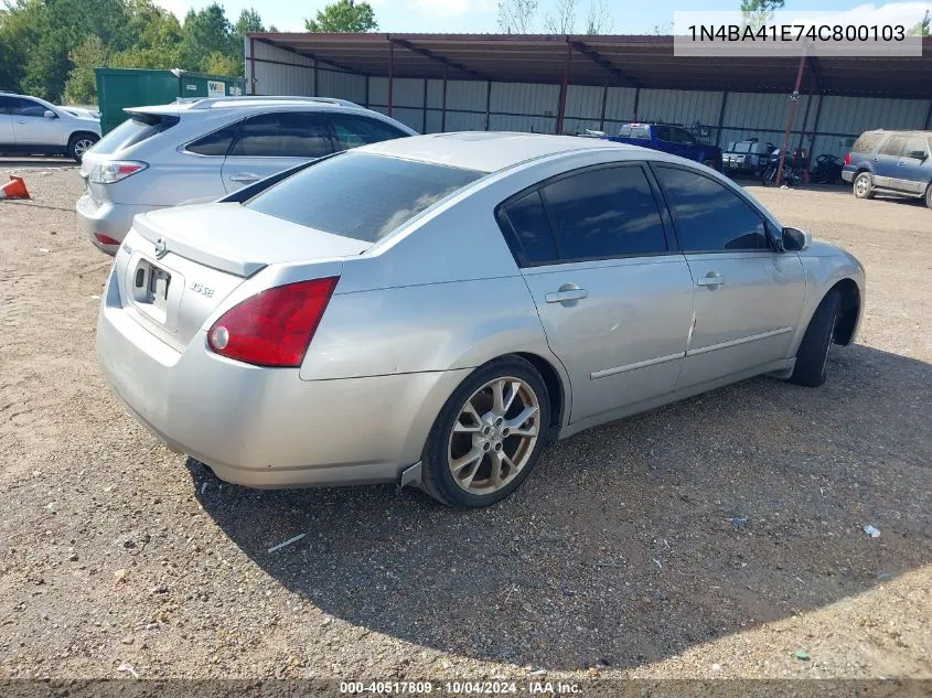 2004 Nissan Maxima 3.5 Se VIN: 1N4BA41E74C800103 Lot: 40517809