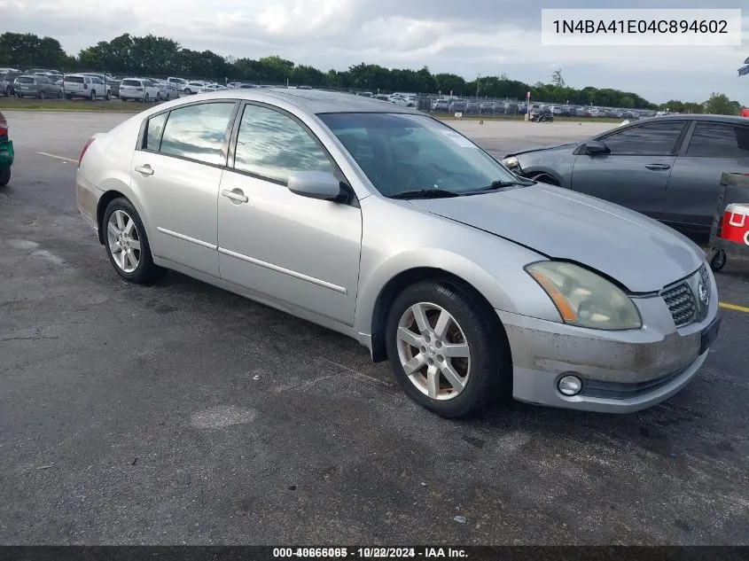 2004 Nissan Maxima 3.5 Sl VIN: 1N4BA41E04C894602 Lot: 40666065