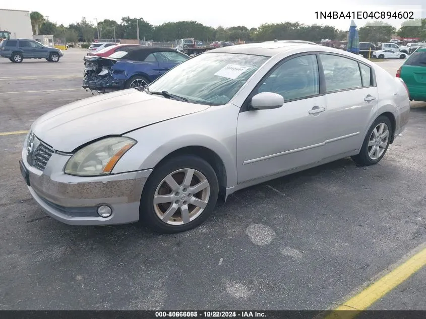 2004 Nissan Maxima 3.5 Sl VIN: 1N4BA41E04C894602 Lot: 40666065