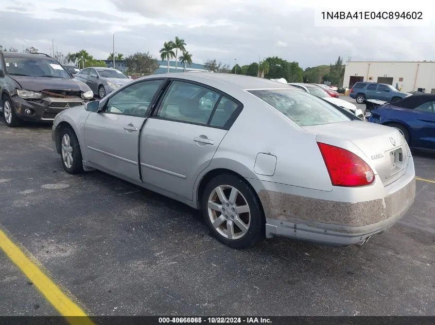 2004 Nissan Maxima 3.5 Sl VIN: 1N4BA41E04C894602 Lot: 40666065