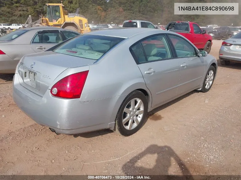 2004 Nissan Maxima Se/Sl VIN: 1N4BA41E84C890698 Lot: 40706473