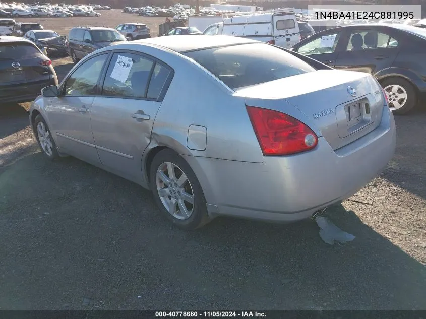 2004 Nissan Maxima 3.5 Sl VIN: 1N4BA41E24C881995 Lot: 40778680