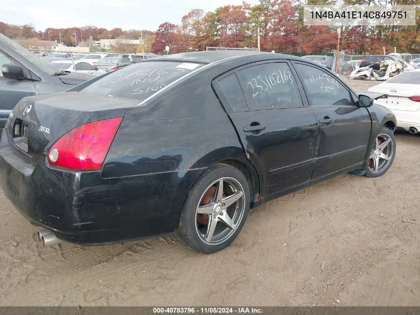 2004 Nissan Maxima 3.5 Sl VIN: 1N4BA41E14C849751 Lot: 40783796