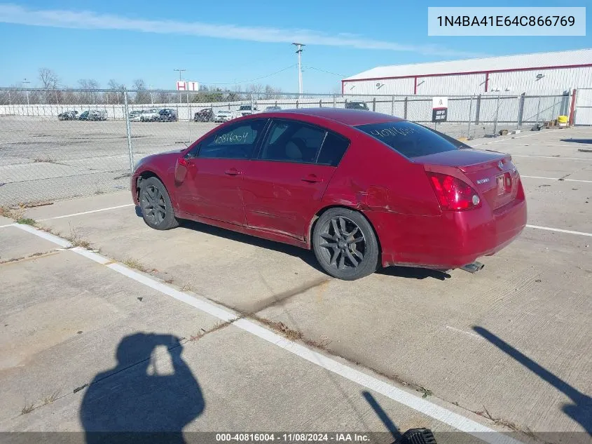 2004 Nissan Maxima 3.5 Se VIN: 1N4BA41E64C866769 Lot: 40816004