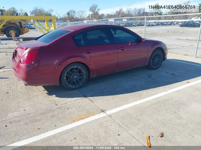 2004 Nissan Maxima 3.5 Se VIN: 1N4BA41E64C866769 Lot: 40816004