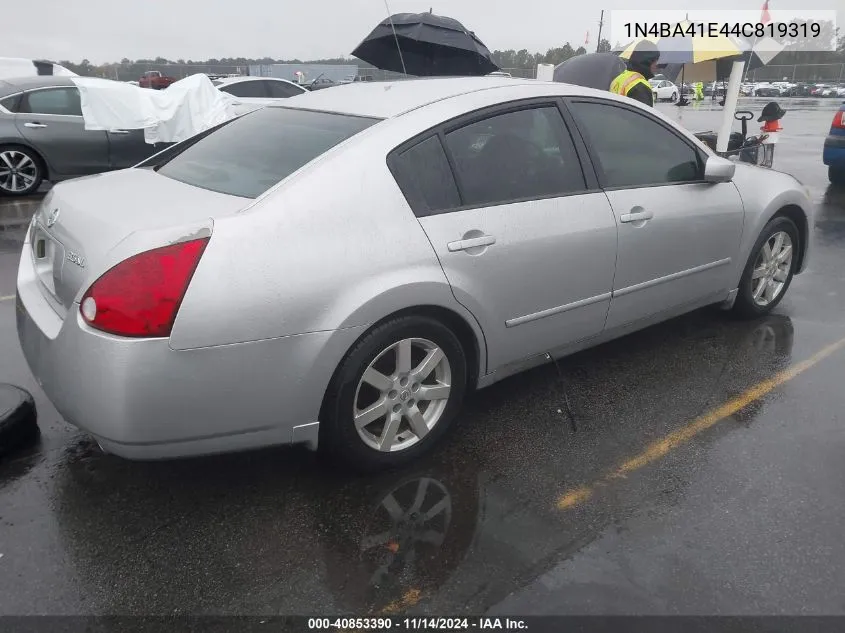 2004 Nissan Maxima 3.5 Sl VIN: 1N4BA41E44C819319 Lot: 40853390