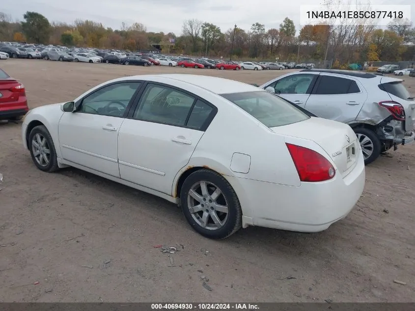 2005 Nissan Maxima 3.5 Sl VIN: 1N4BA41E85C877418 Lot: 40694930